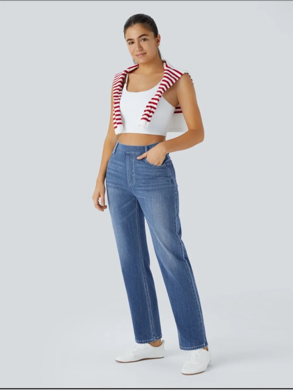 HALARA Light Blue Straight Leg Jeans for Women